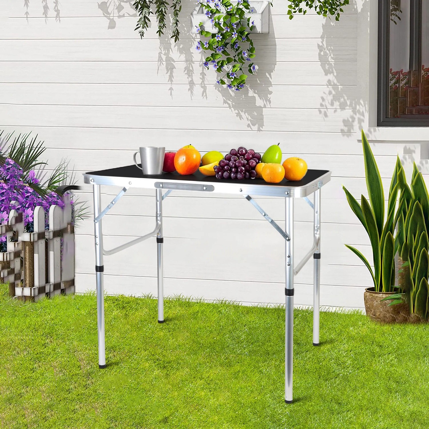 Relaxdays Campingtisch Aluminium Schwarz Klappbar Höhenverstellbar 75 cm x 55 cm x 70 cm 3,1 kg_2
