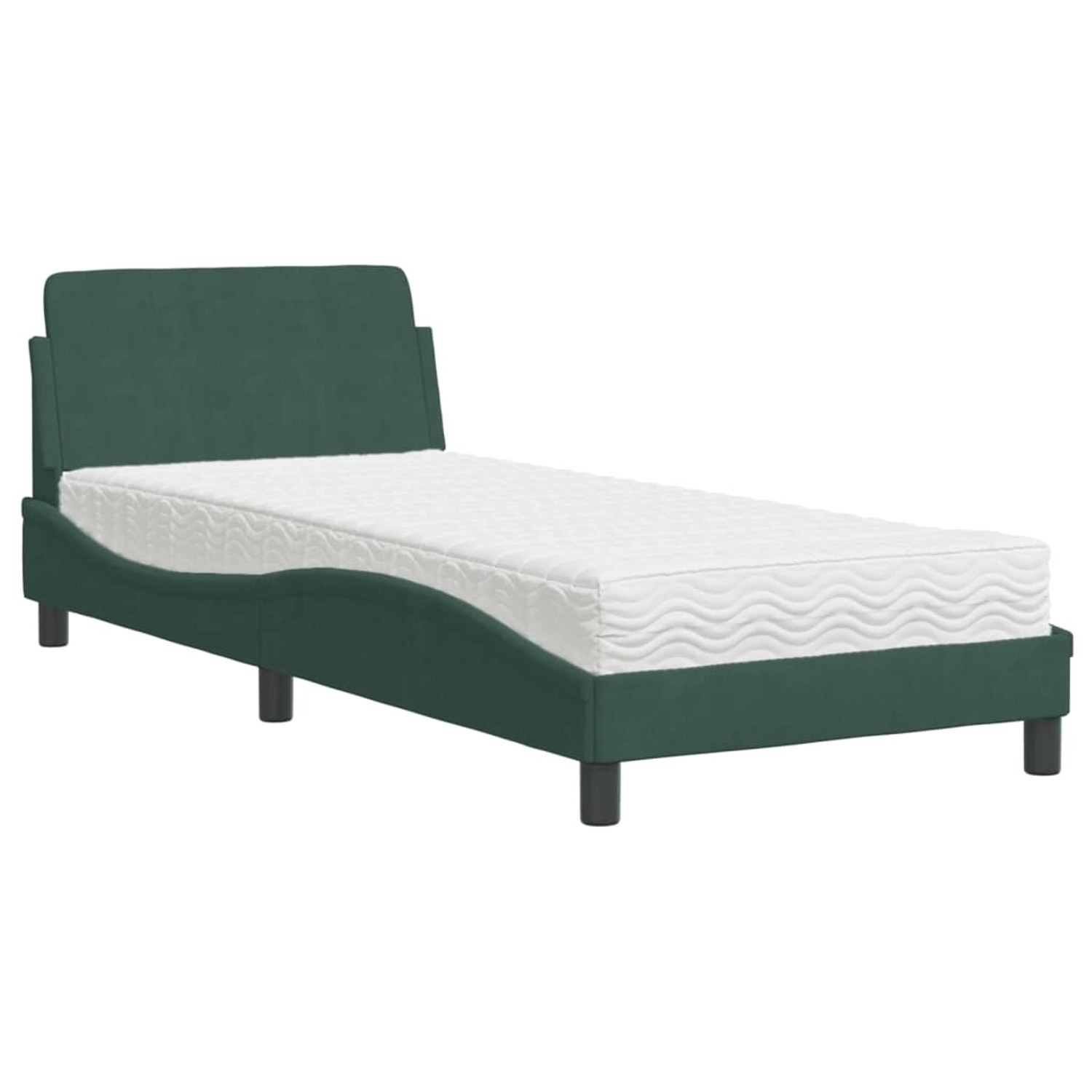 vidaXL Bett mit Matratze Dover Dunkelgrün 90x190 cm Samt 3208314