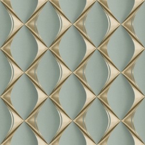 Livingwalls Tapete mit 3D-Muster in Grün und Gold. Dekorative Wandtapete mit Rautenmuster.