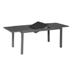Ausziehbarer Merxx Gartentisch, 150/210x90 cm, Graphit Aluminium Gestell, graue Glasplatte.