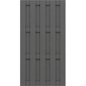 Sichtschutzzaun Element Jumbo WPC in Anthrazit, 95x179cm, mit vertikalen Lamellen und Querriegeln.