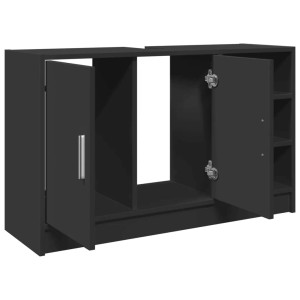 vidaXL Waschbeckenunterschrank, schwarz, 90x29x55 cm, mit offenen und geschlossenen Fächern.