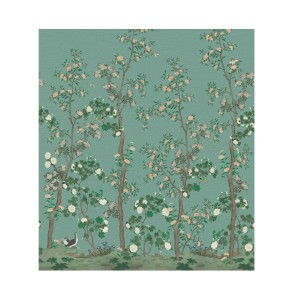 Art for the Home Fototapete Rachelle, 280x250cm, hellgrün mit Baum- und Blütenmuster.