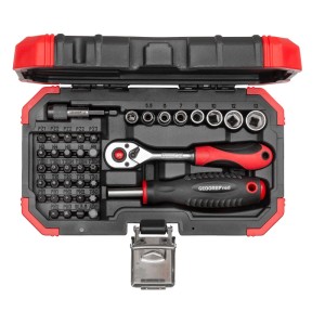 Gedore red Bit-Satz, 40-teilig im Koffer: Bits, Schraubendreher, Knarre, Adapter und Steckschlüssel.
