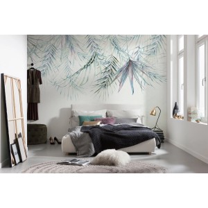 Komar Fototapete Palm Spring in Blau und Grün im Schlafzimmer, 350x250 cm.