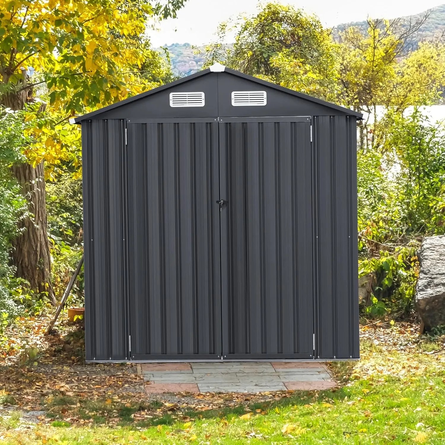 Costway Gerätehaus Metall Geräteschuppen 193 x 108 x 196 cm Dunkelgrau_4