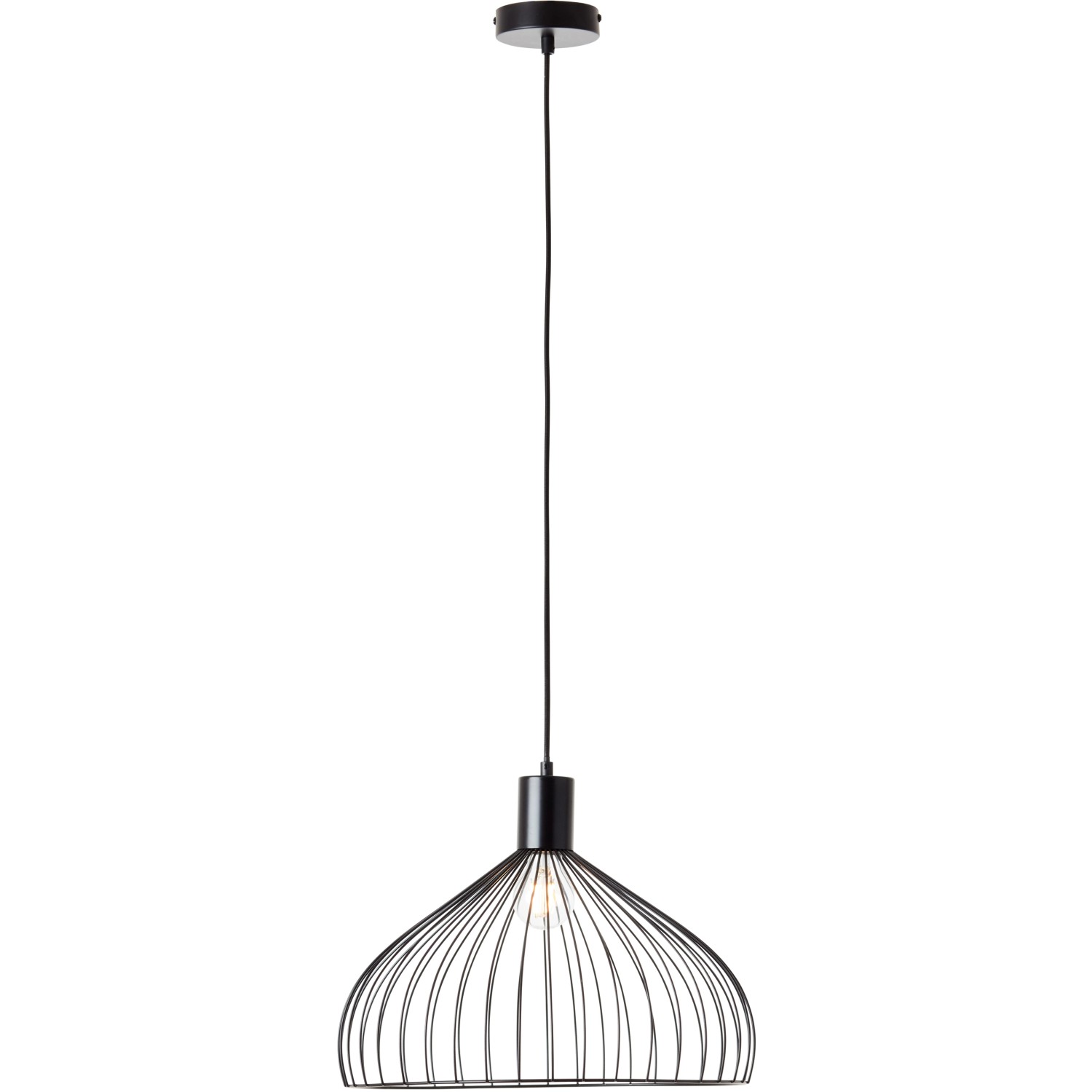 Schwarze, matte Brilliant Pendelleuchte Blacky Ø 40 cm mit filigranem Drahtgestell.