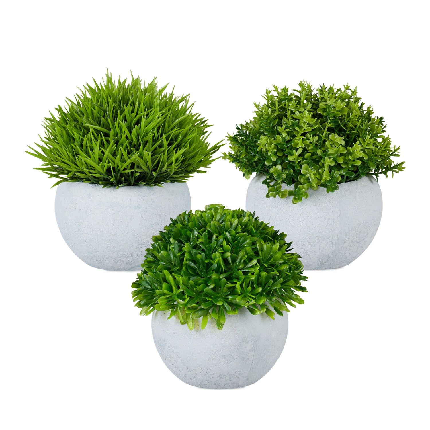 Relaxdays Kunstpflanzen im Topf Kunststoff Stein Grün Grau 3er Set 12 cm x ø 10 cm 0,25 kg