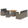 Graues 8-tlg. vidaXL Garten-Sofa-Set aus Poly Rattan mit Tisch und Kissen.