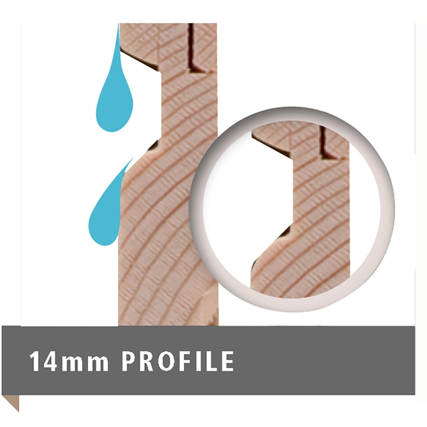Detailaufnahme: 14 mm Profil des Karibu Holz-Gartenhauses, unbehandelt.