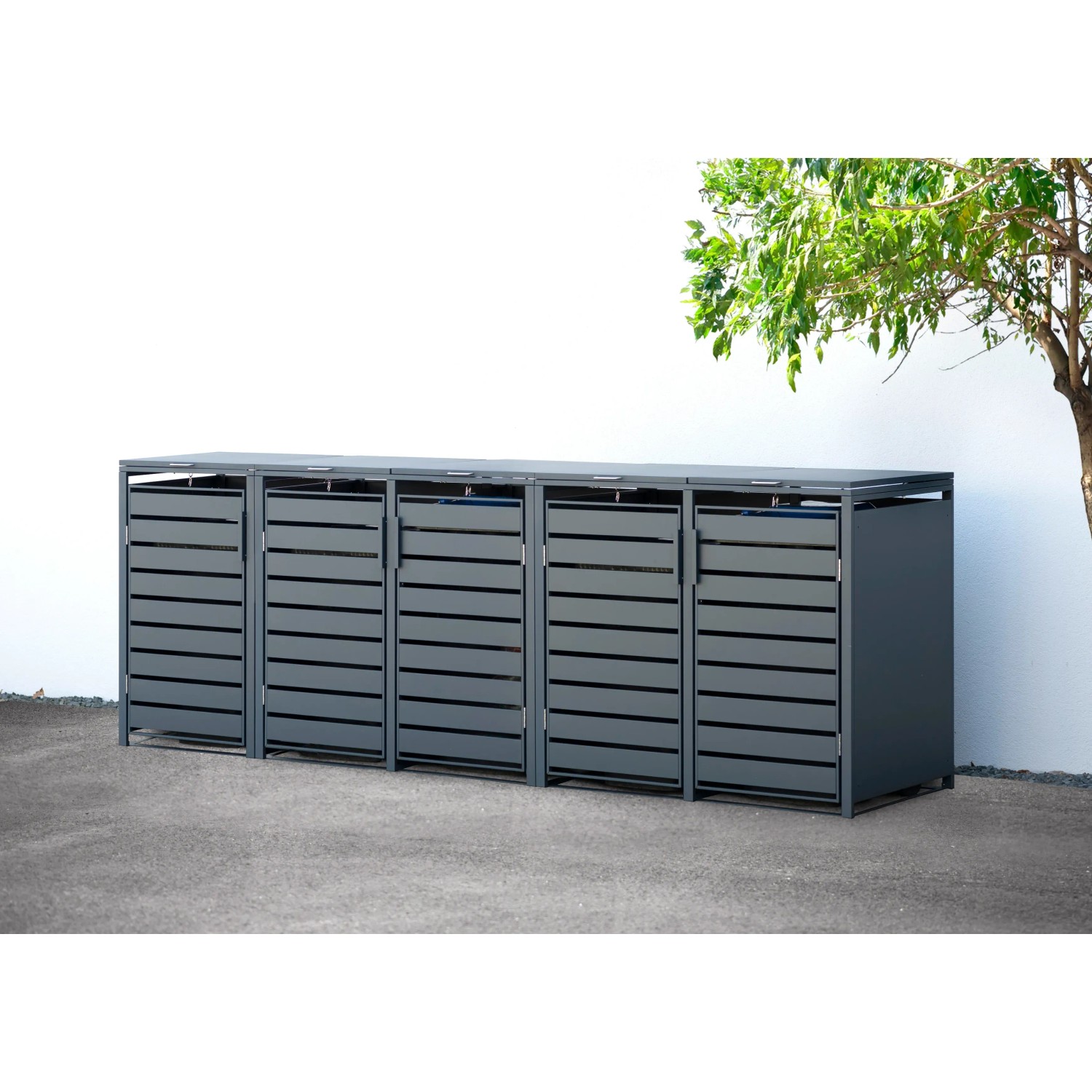 Westmann Mülltonnenbox Kubus für 5 Tonnen (240 l) aus Metall, anthrazitfarben.