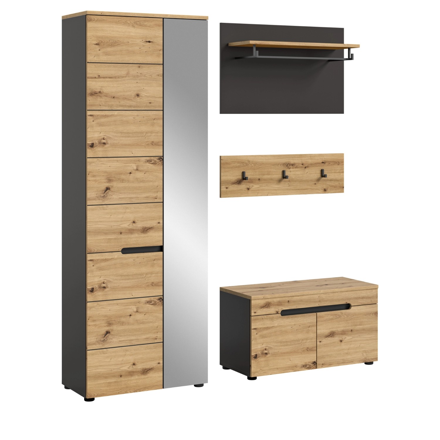 Inn.Furn Garderoben-Set 4-teilig Eiche Grau 160 cm mit Soft-Close Cooper günstig online kaufen