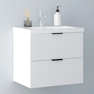 AICA Waschtisch mit Unterschrank 60 cm Morri Badmöbel Set 2 tlg. Waschbecken mit Unterschrank Weiß Matt Softclose