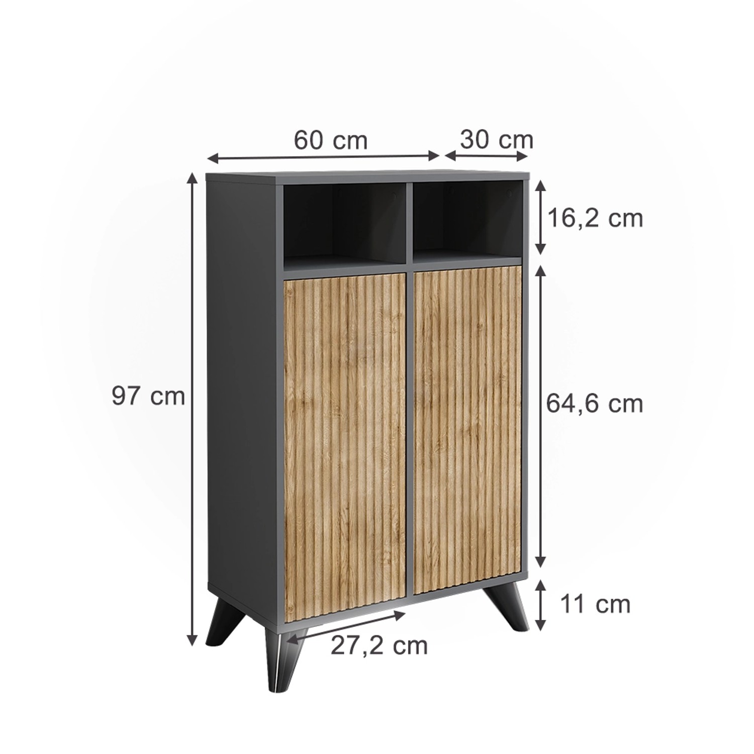 Vicco Midischrank Leano, anthrazit/Bergeiche, 60x97 cm, Badregal mit 2 Türen und Fächern.