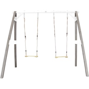 Axi Doppelschaukel, grau-weiß, mit zwei Holzschaukelsitzen für Kinder ab 3 Jahren.