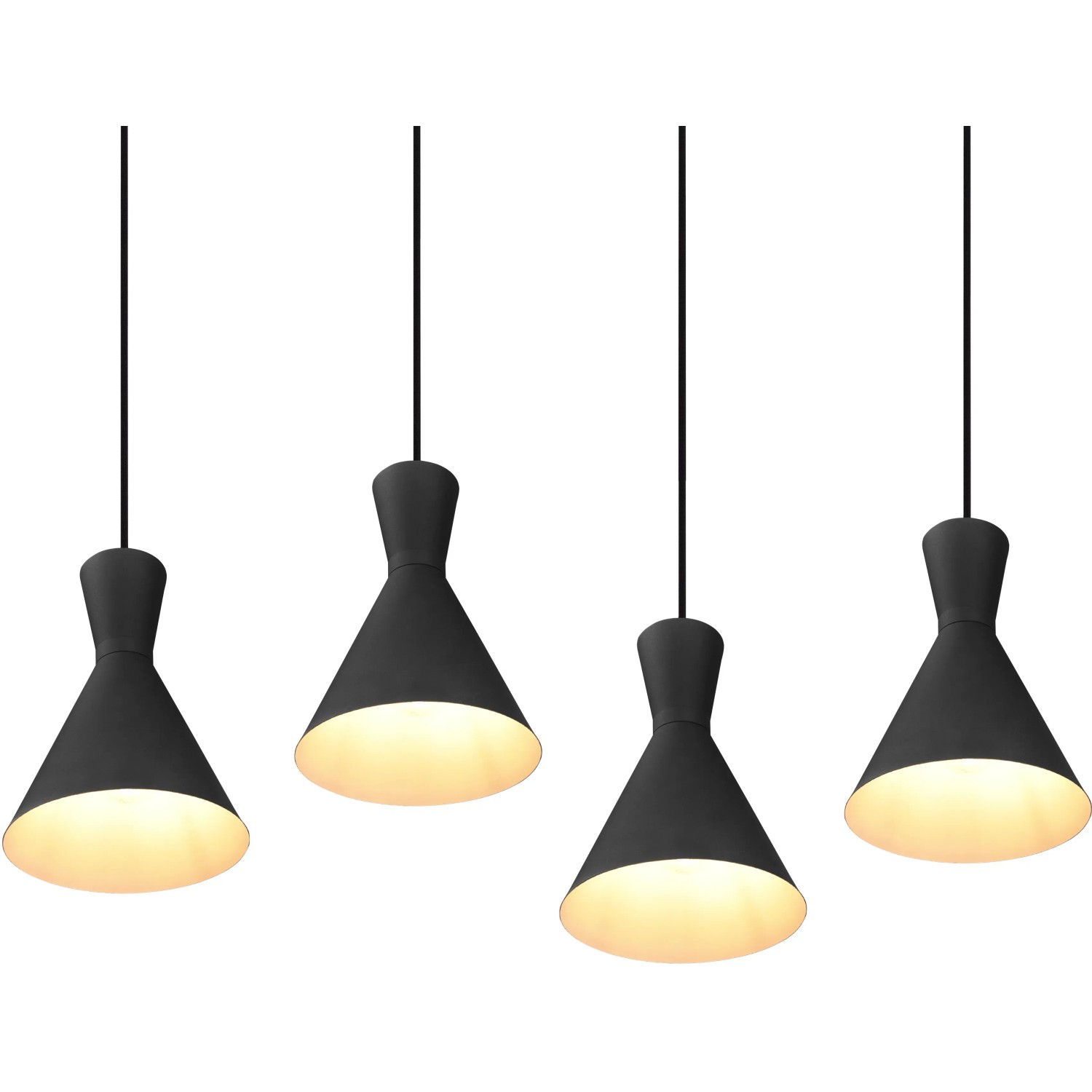 Schwarze Reality Pendelleuchte Enzo mit vier Lampen für Ess- und Wohnzimmer.