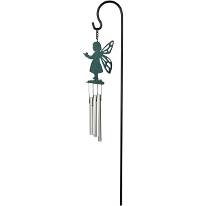 Silbernes Mini-Klangspiel Fee mit Gartenstecker (45 cm) für Garten oder Balkon.