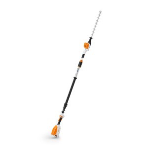Stihl Akku-Heckenschneider HLA 86, orange-grau, mit langem Teleskopschaft und scharfen Messern für hohe Hecken.