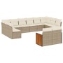 Beige 12-tlg. Garten-Sofagarnitur aus Poly Rattan mit Kissen. Modulare Gartenmöbel für Terrasse und Garten.