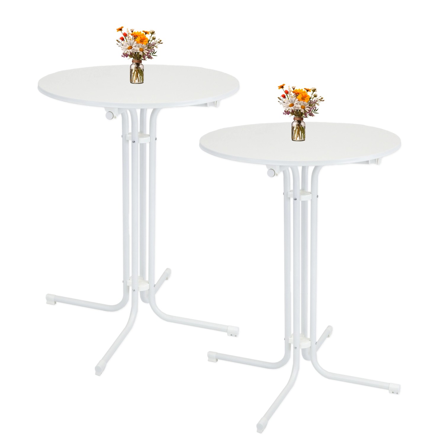 TRUTZHOLM 2x Stehtisch Klappbar Durchmesser 80 cm Höhe 110 cm Stahl Weiß günstig online kaufen