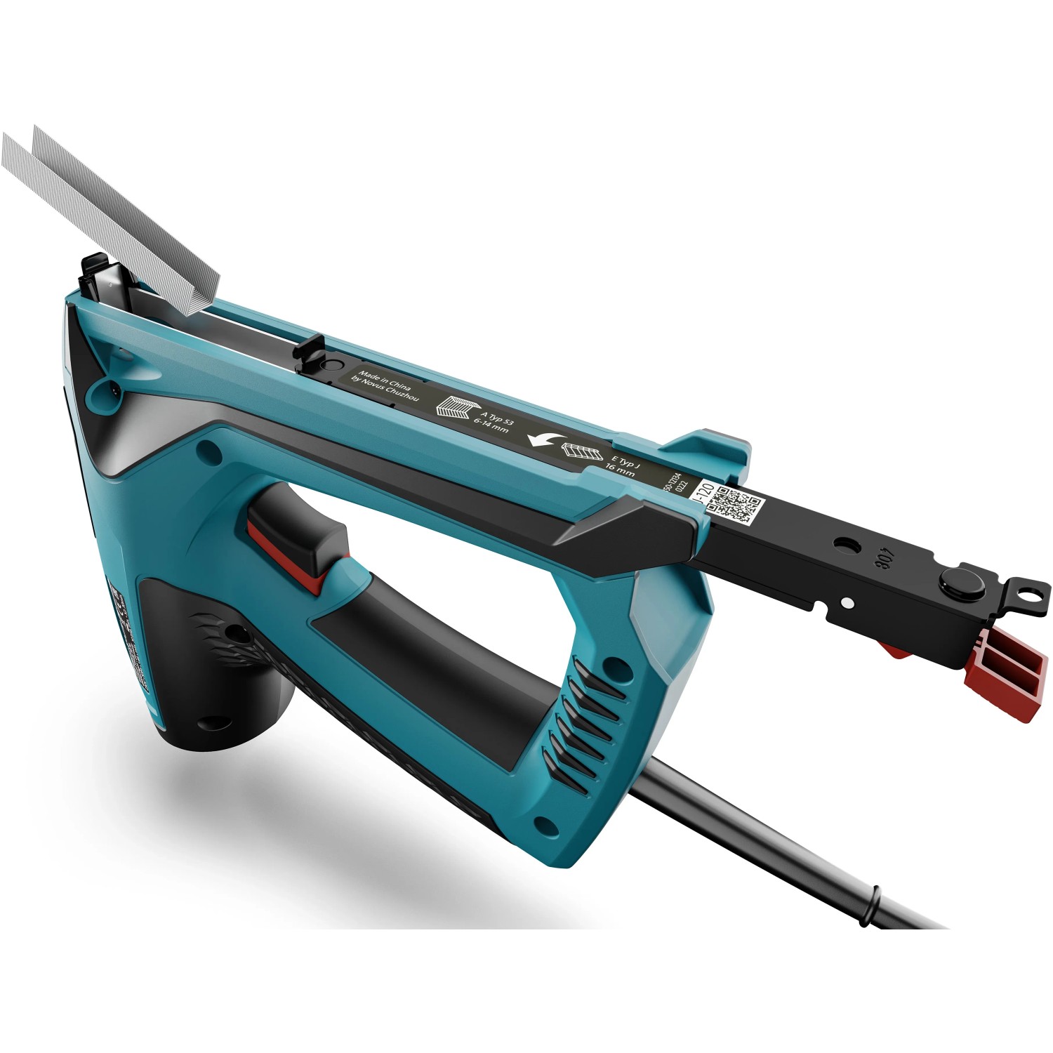 Novus Elektrotacker J-120, blau/schwarz, mit Magazin für Klammern und Nägel. Ideal für Heimwerker.