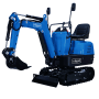 Scheppach Mini-Bagger EXC815, blaue Baumaschine mit Schaufel und Kettenlaufwerk.