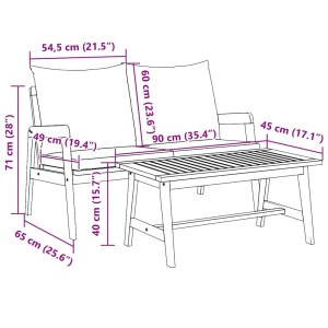 2-teiliges Bistro-Set aus Akazienholz mit anthrazitfarbenen Kissen und Tisch, Gartenmöbel.