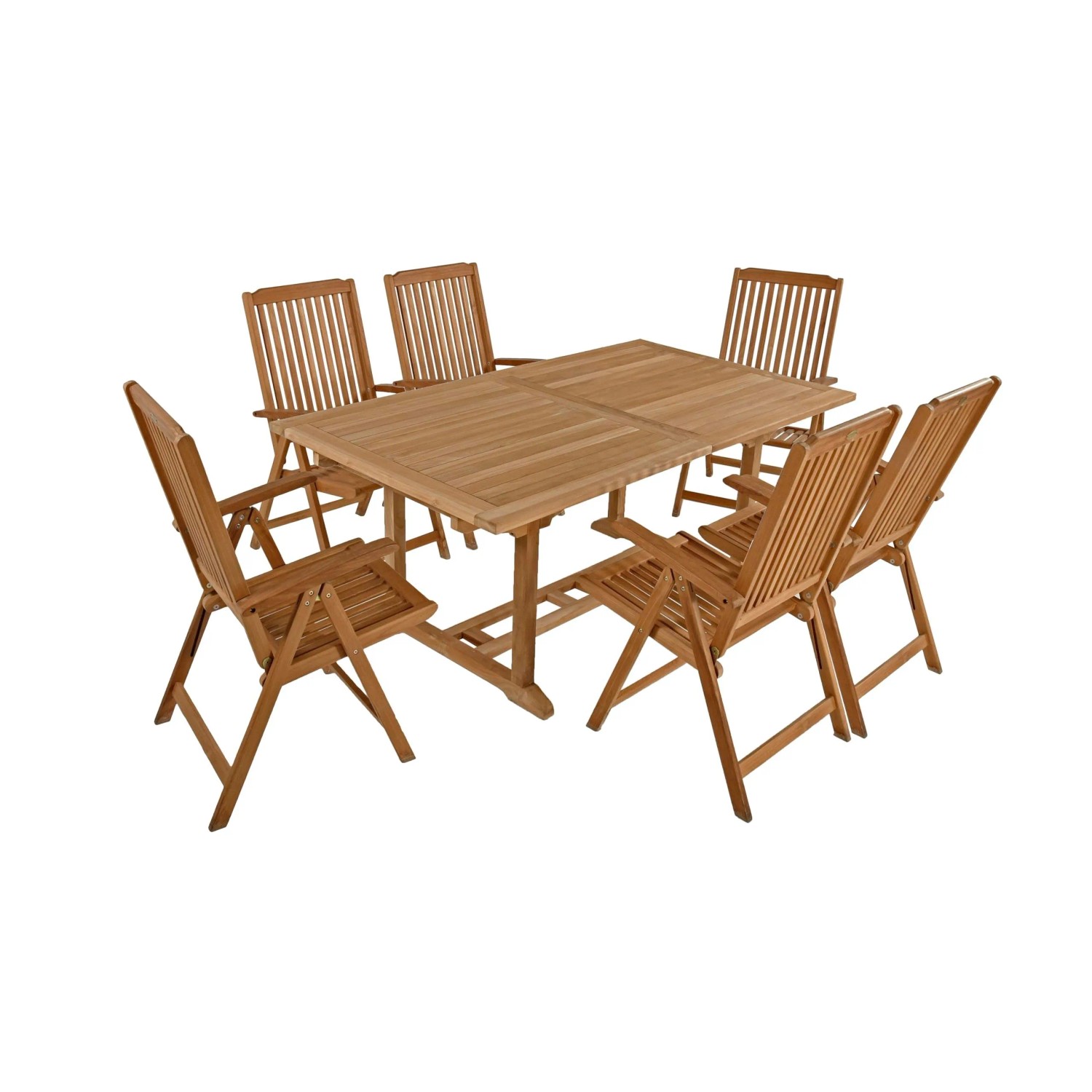 DELUKE Garten-Sitzgruppe MADS 7-tlg. Teak Teakbraun Gartenmöbel-Set Gartengarnitur Garten-Essgruppe Stühle B Esstisch