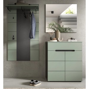 Inn.Furn Garderoben-Set Cooper in Salbei/Grau, 3-teilig mit Spiegel, Schuhkommode und Paneel. Kompakte Flurlösung.
