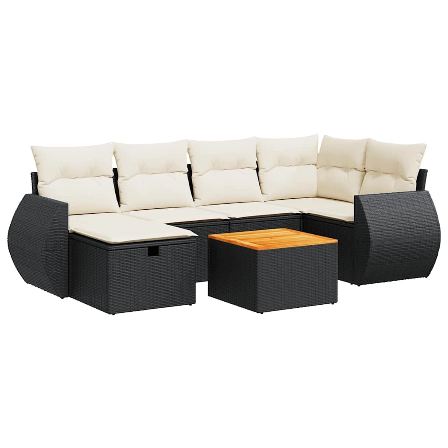 vidaXL 7-Tlg Garten-Sofagarnitur mit Kissen Schwarz Poly Rattan 3325843 günstig online kaufen