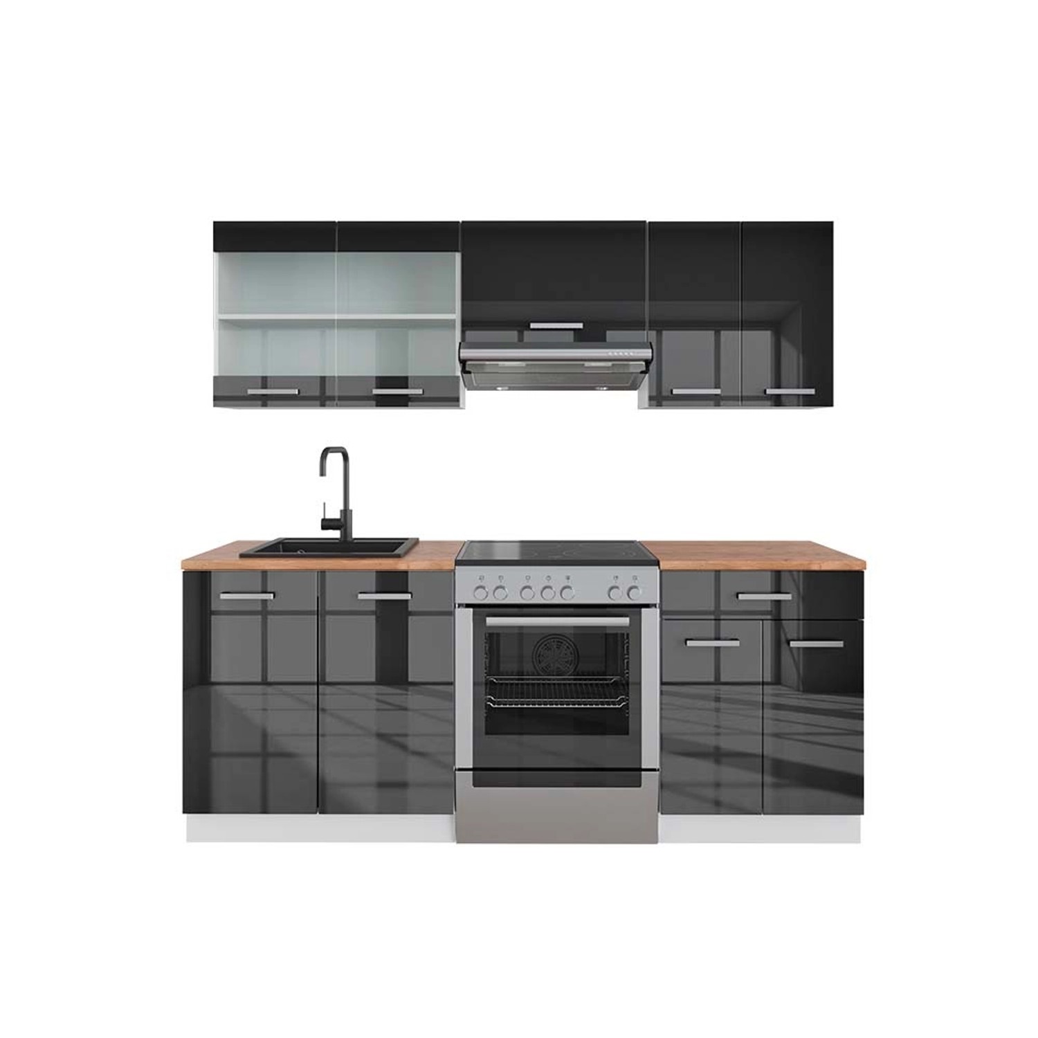 Vicco R-Line Küchenzeile Anthrazit Hochglanz/Weiß 200 cm AP Eiche günstig online kaufen