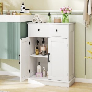 Costway Badezimmerschrank Badschrank mit Türen & Verstellbarem Regal Weiß