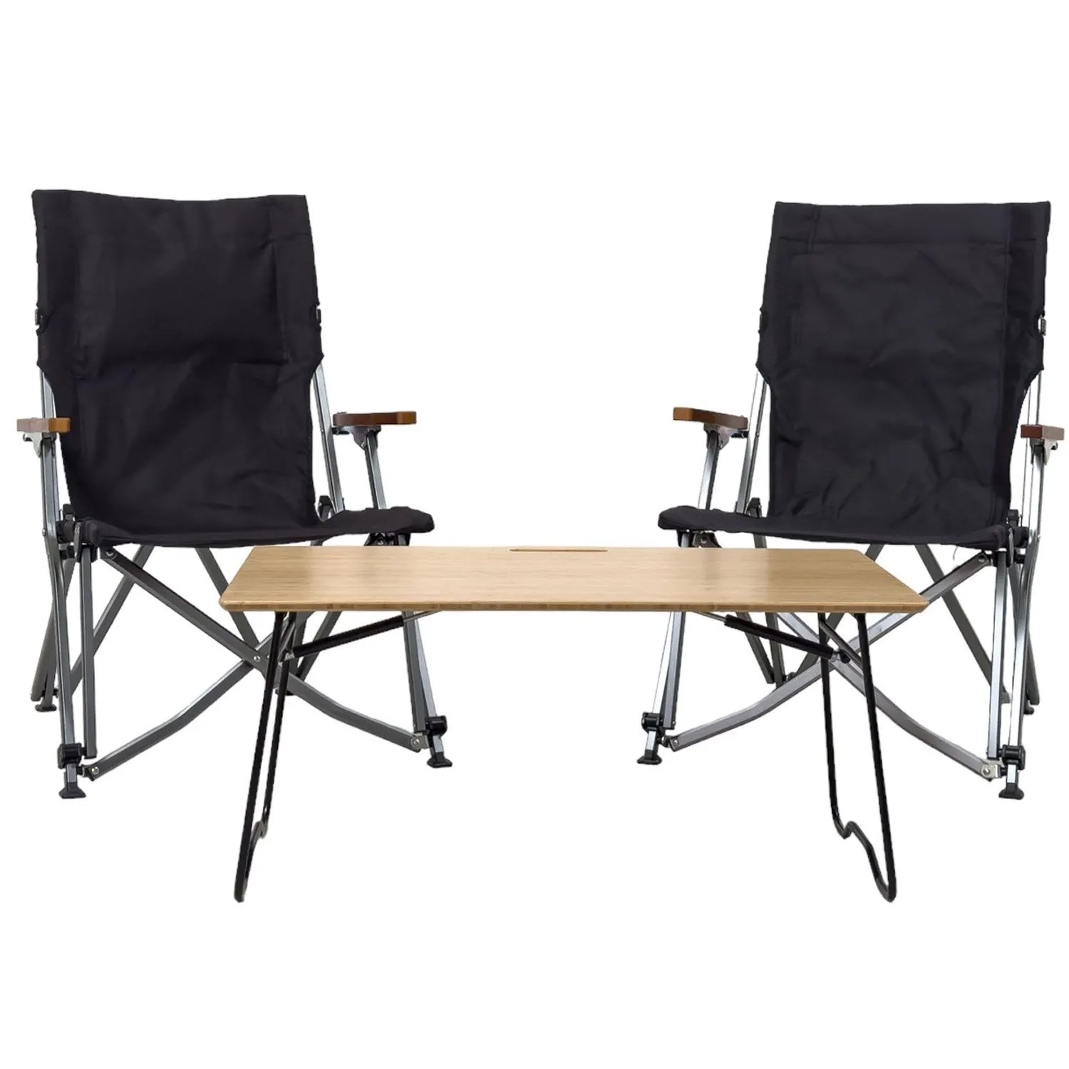 osoltus Camping Set 2 X Sessel Angelstuhl + Tisch Holz Schwarz
