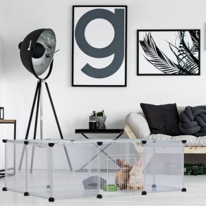 Relaxdays Freilaufgehege Eisen Kunststoff Transparent Weiß Schwarz Erweiterbar Rutschfest 37 cm x 110 cm x 75 cm 3,3 kg