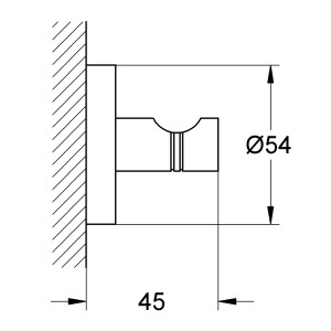 Technische Zeichnung: Grohe Essentials Bademantelhaken, Maße 54x45 mm.