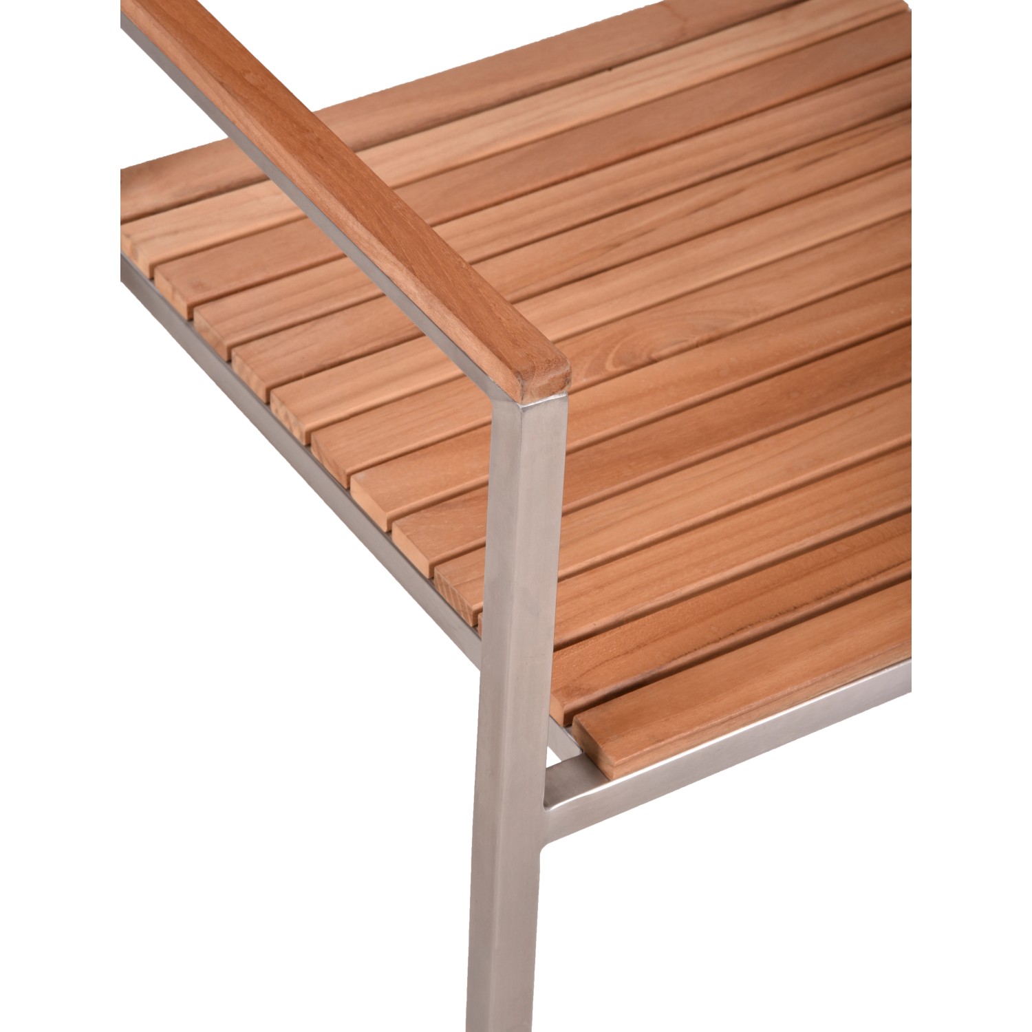 Detailansicht Gartenmöbel-Set Dallas/Denver: Teakholz und Edelstahl Lounge-Gartenmöbel.