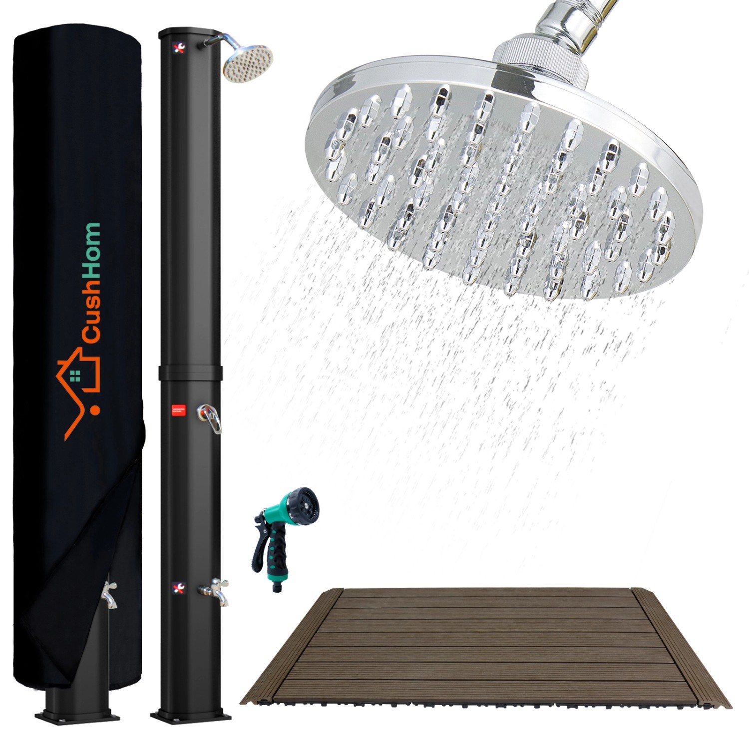 CCLIFE Solardusche Gartendusche 40L mit WPC-Bodenplatte und Handbrause