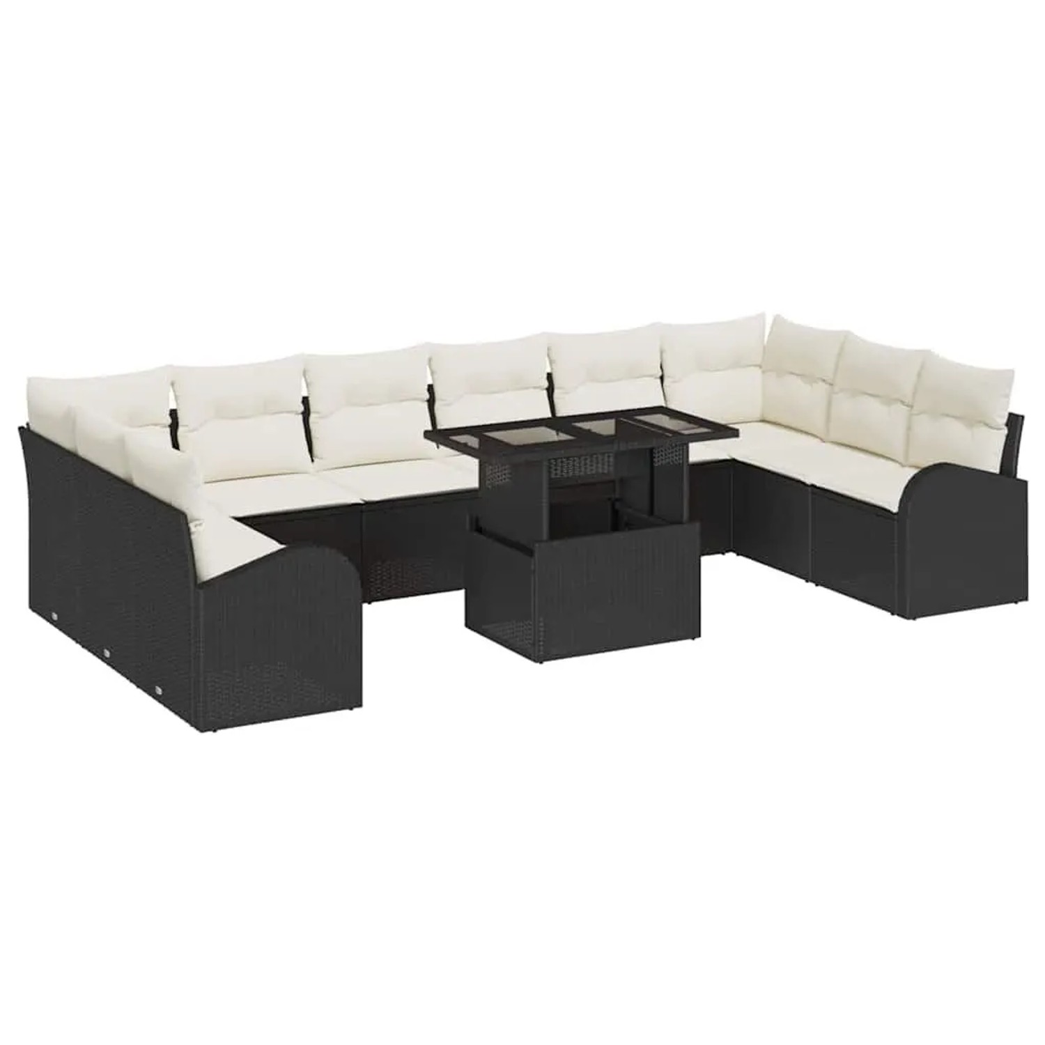 vidaXL Garten-Sofa-Set mit Kissen 11-Tlg Schwarz und Creme Poly-Rattan 3348 günstig online kaufen