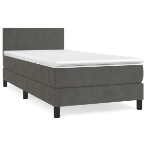 Dunkelgraues vidaXL Boxspringbett 90x200 cm mit Matratze und Samtbezug.