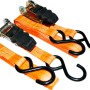 Las Spanngurt-Set, 2 orangefarbene Spanngurte mit Ratsche und Haken zur Ladungssicherung im Transport, 500 cm lang.