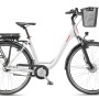 Weißes Telefunken City E-Bike 28 Zoll mit Korb, 7-Gang Shimano Nabenschaltung und Frontmotor.