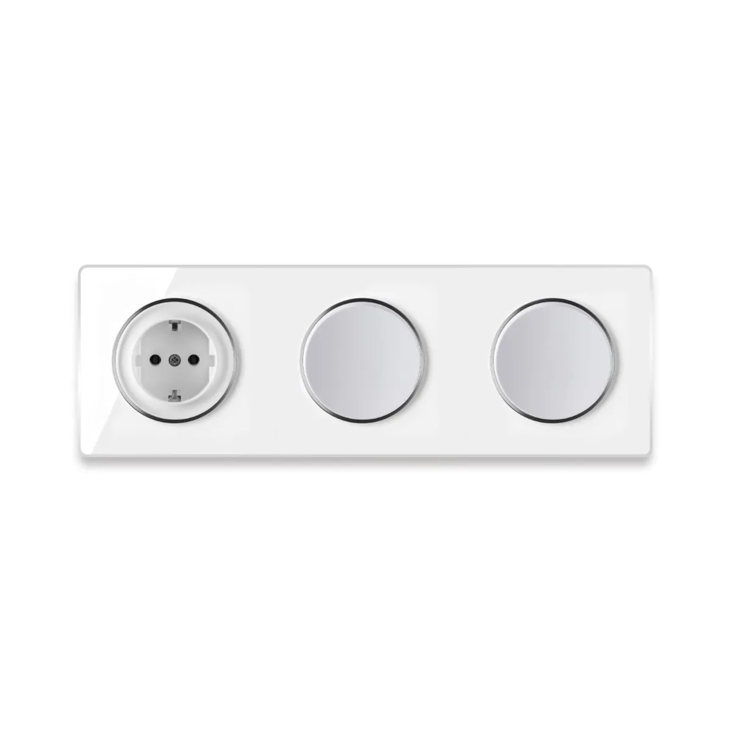 OneKeyElectro Schuko Steckdose + 2x Lichtschalter Einfach + Glas Abdeckrahmen 3fach Waagerecht Weiß