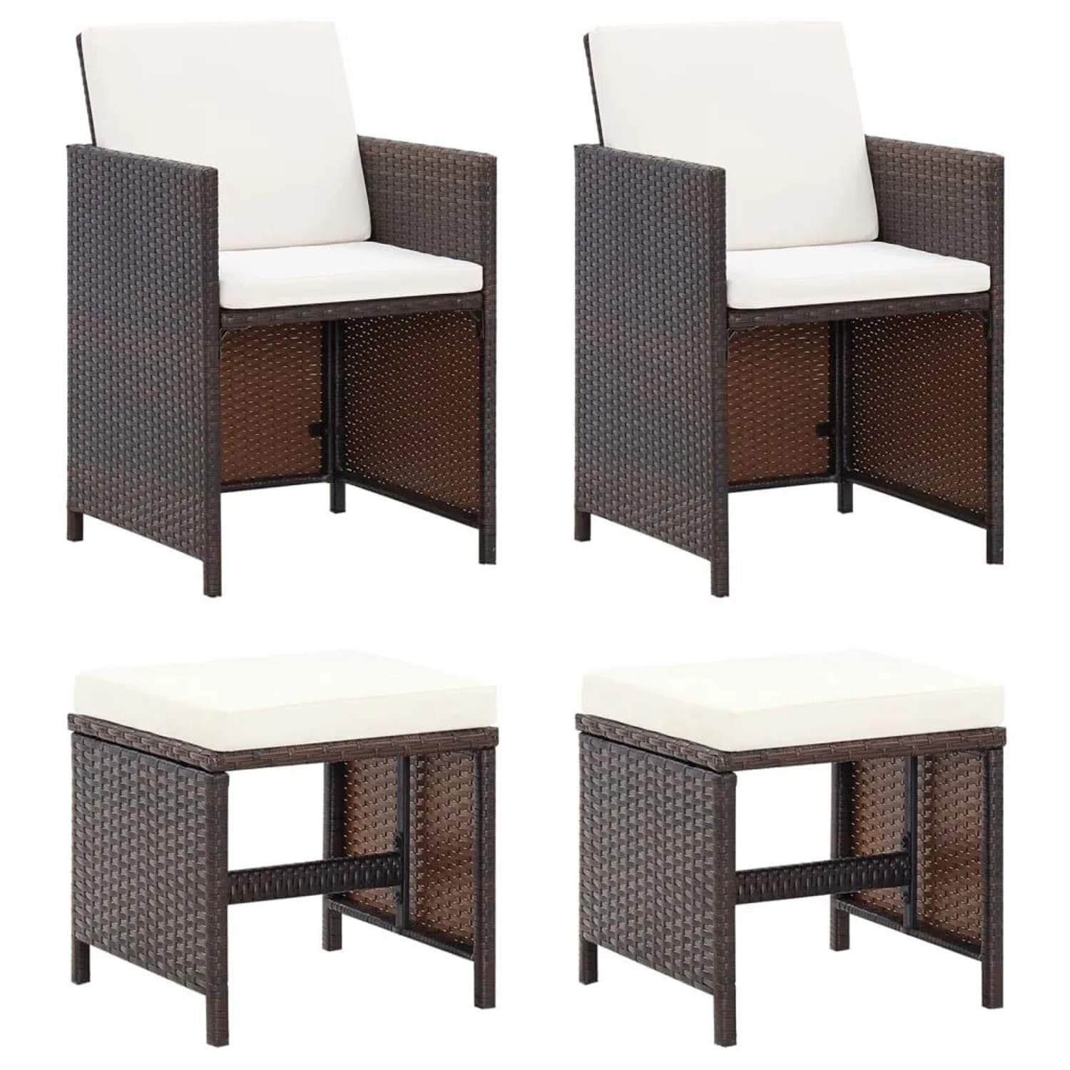 Furnicato Gartenstuhl Und Hocker Set Braun 52 X 60 X 85 Cm Mit Kissen