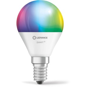 Ledvance Smart+ LED Lampe in Tropfenform, E14, RGBW Farbwechsel für smarte Beleuchtung.