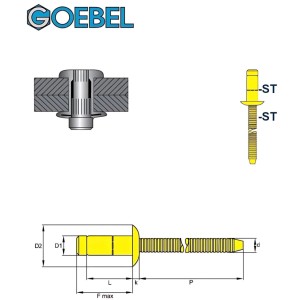Hochfeste Stahl Blindniete 6,4x16,5 mm von Goebel, Flachkopf Premium-Lock für Zangen.