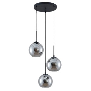 Moderne Lindby Pendelleuchte Jurian mit drei rauchglasfarbenen Lampenschirmen.