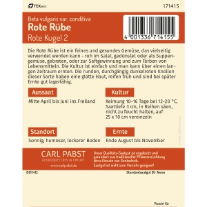 Pabst Keimkraft Rote Rübe 'Rote Kugel 2' Saatgut für ca. 70 Pflanzen.