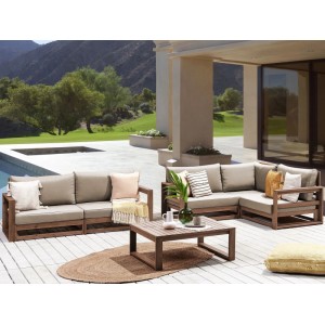 Beliani Sitzgruppe TIMOR Taupe (167x184x72) aus Akazienholz mit Tisch und Polstern für den Garten.