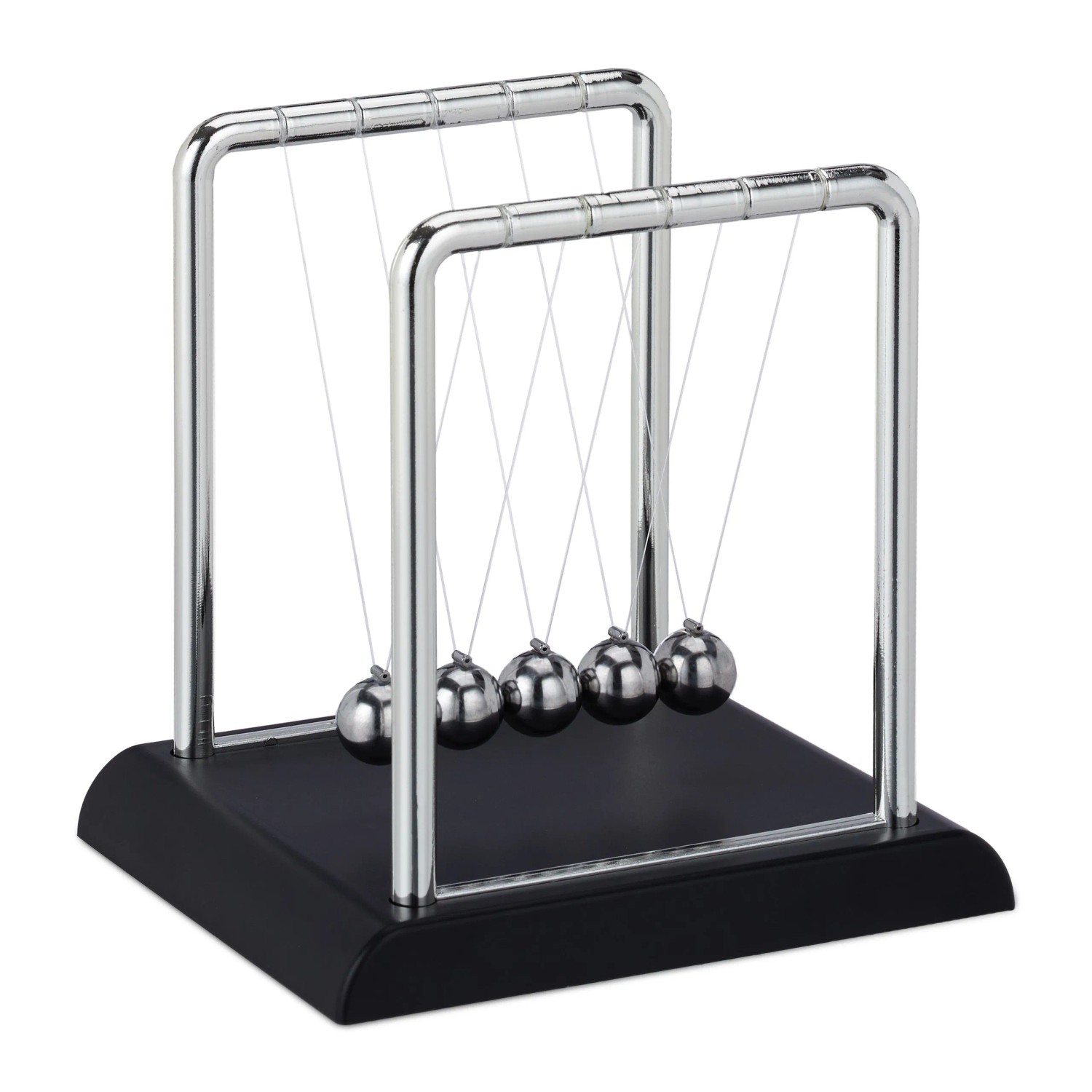 Relaxdays Newton Pendel Kunststoff Metall Schwarz Silber Schwingend 13,5 cm x 13,5 cm x 11,5 cm 200 g