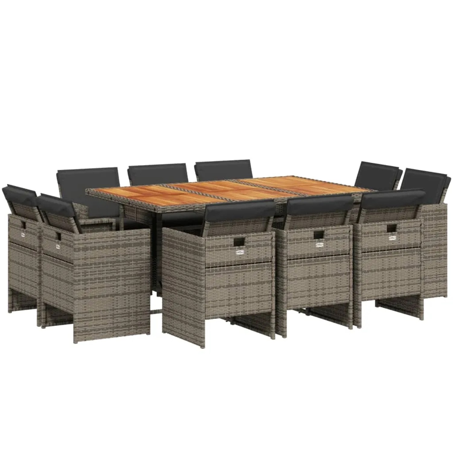 vidaXL 11-Tlg Garten-Essgruppe mit Kissen Grau Poly Rattan 3277801